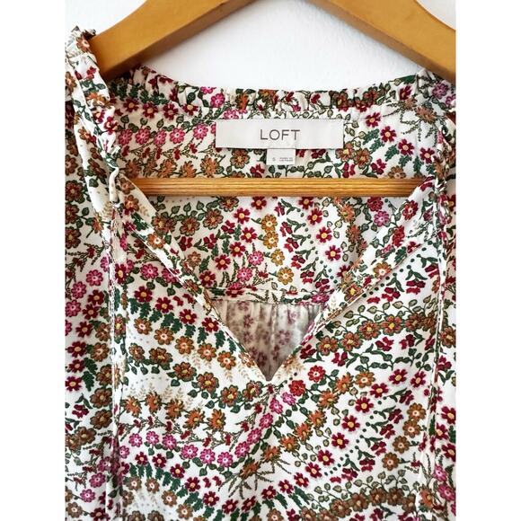 Loft Bell Smocked Sleeve Floral Spring Top Ruffles coquette free people whimsy S - Picture 3 of 8